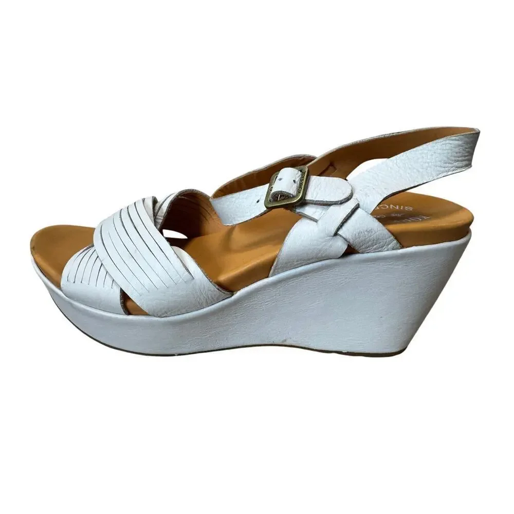 KORK-EASE Women's Sandals, size 12, White, strappy wedge platform shoes